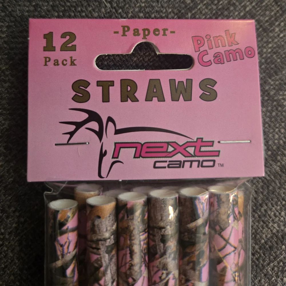 Pink Camo Paper Straws - 12 Pack